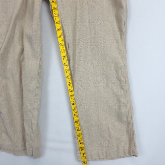 Per Se Linen Pants Women XL Tan Adjustable Drawstring Waist Lagenlook Beachy - Picture 5 of 11